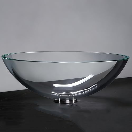 ZYCDP Lavabo da Appoggio Bagno Vetro Rotondo 420 X 420 X 145 mm Senza Foro Per Rubinetto Grigio