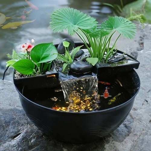 Biling Indoor & Outdoor Mini Pond Waterfall, Small Fish Pond Kit with Waterfall Fountain, Have Fun DIY for Meditation, Relaxation, Black