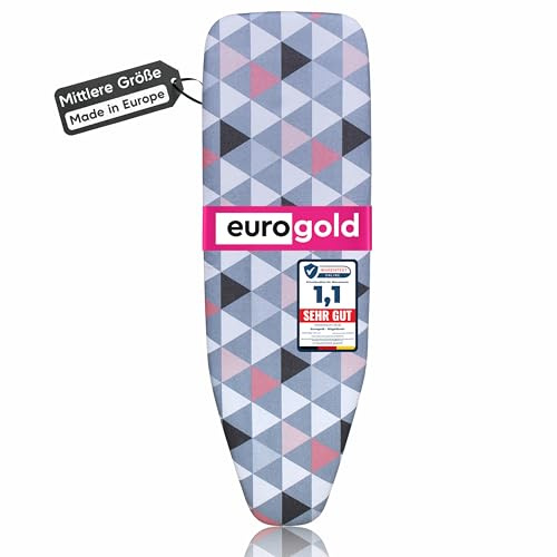 EUROGOLD Bügelbrettbezug 120x40 cm (passend für 120x38–42 cm) | Baumwolle, vollflächig metallisiert, wärmereflektierend, für Dampfbügelstation, Gummizug, (Triangles Pink, Größe M)