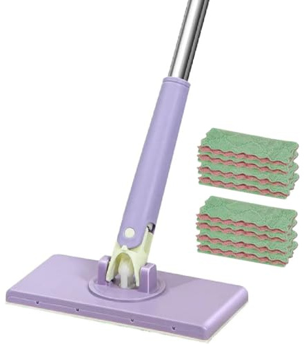Zero Touch Mini Mop, Mini Mopp mit Automatischen Tuchwechsel, Wischmopp Mit Druck-Klemm-System mit 10 Stück Wiederverwendbare Pads, 360° Drehkopf Flachmopp für Reinigung von Boden und Wand