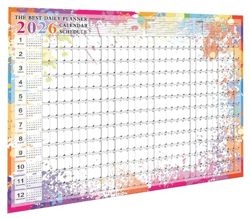 2026 Wall Calendar - Large Notebook with Tip Labels and Stickers, Wall Decor Planner for Mental Study School Task Home Cleaning Exercise Workout Vacation Party Birthday Organization (Multicolour1)