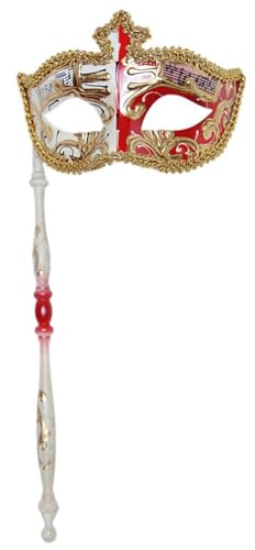 Demi-visage élégant et pratique avec motif notes de musique pour le carnaval, le bal masqué et les célébrations élégantes, rouge, taille unique