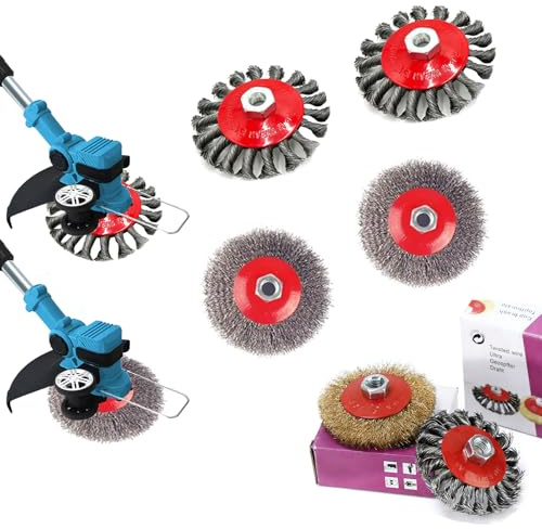 Unkrautbürste für Freischneider - 10mm Bohrung, Profi Drahtbürste Unkrautbürste, entfernt mühelos Unkraut und Moos(4Pcs)