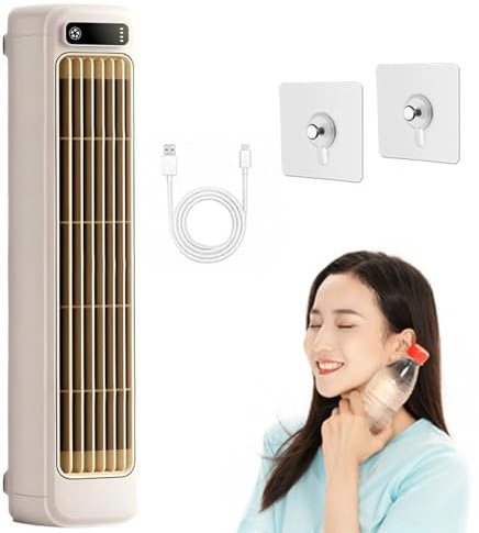 Aire Acondicionado PortáTil Cooling Ace Modelo 2026, Mini Ventilador con 3 Velocidades Y Pantalla TáCtil Led, Enfriador de Aire Recargable Por Usb Para Dormitorio, Cocina(Apricot White)