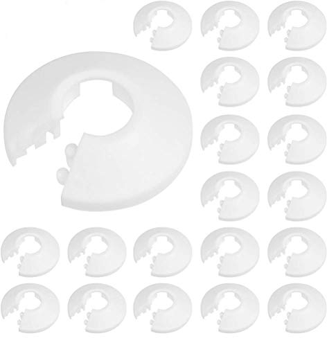 BUYGOO 20PCS Radiator Pipe Collars Strong White Plastic Pipe Covers Sleeve for 15 mm Diameter Pipe