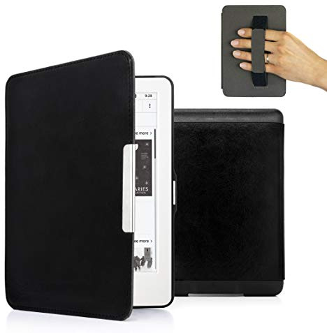 MyGadget Kunstleder Hülle für Amazon Kindle Paperwhite 7. Generation (bis 2017-6 Zoll) mit Handschlaufe & Auto Sleep | Wake Funktion - Schwarz