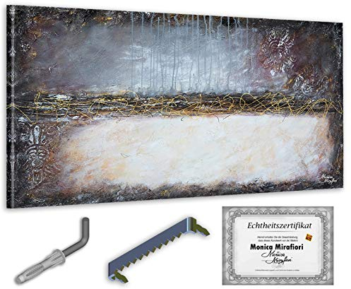 Monica Mirafiori I 100% HANDGEMALT I Gemälde Goldene Feder 140x70cm | Gemälde Handgemalt | Acrylgemälde | Sehr Großes Acrylbild I Moderne Kunst I Kunstbilder