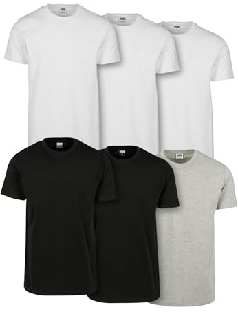 URBAN CLASSICS Lot de 6 T-Shirts pour Hommes Basiques, Coupe Près du Corps, Manches Courtes, Col Rond, white / black / grey, Taille 5XL