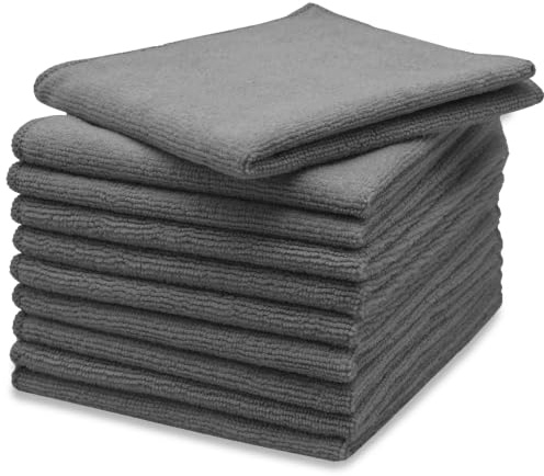 ZOLLNER 50er Set Mikrofasertücher für streifenfreien Glanz - flusenfreie und saugstarke Reinigungstücher - waschbar bis 60°C - 40x40cm in grau - Hotelqualität