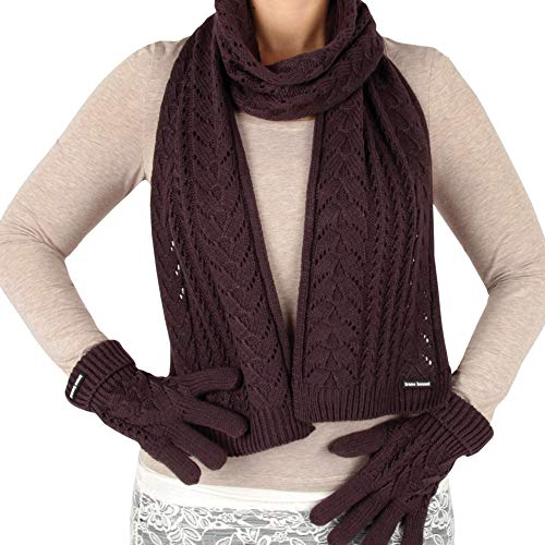 Bestgoodies Grobstrick - Set von Bruno Banani - Damenhandschuhe und Damenschal 140x40cm mit Zopfmuster, Hohe Qualität