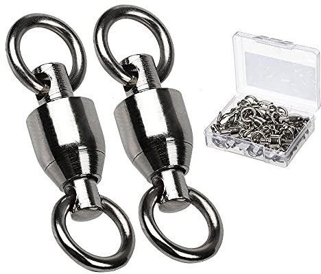 AMYSPORTS Barrel Ball Bearing Swivel Saltwater Rolling Fishing Swivels Stainless Steel High Strength Connector Bearings Solid Welded Rings Black Nickel 25pcs 44lbs