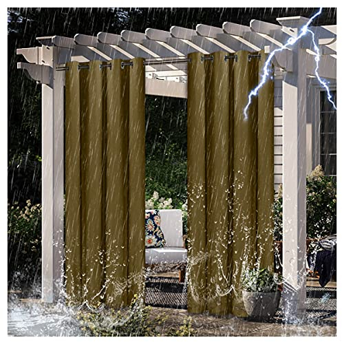 Outdoorvorhänge Wetterfest Outdoor Vorhang mit ösen Wasserdicht Extra Lange Gardinen und Schwerer Vorhänge Blickdicht Verdunkelungsvorhang für Terrassen Balkon Vorhang Außen Coffee-134 × 210cm