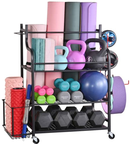 Mythinglogic Yoga Matte Regal, Yogamatte Organizer für Hanteln, Faszienrolle, Kettlebell und Yoga Block, Zuhause und Fitnessstudio Lagerregal Sportgeräte standregal