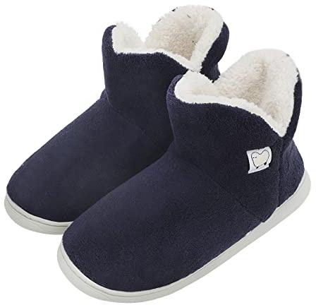 IPENNY Men's Women's Warm Cozy Knit Boots Indoor Slipper Boots Non-Slip House Slippers Fuzzy Ankle High Snow Bootie with Knitted Upper & Fleece Lined Warm Ankle Bootie Slippers
