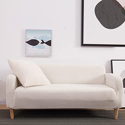 Bestenrose Stretch Sofabezug 3-Sitzer Thick Sofaüberwurf Jacquard Elastische Sesselbezug Spandex Couchbezug Sofaüberzug Stretchhusse Couch Bezug mit Armlehne für Wohnzimmer (3-Sitzer, Weiß)