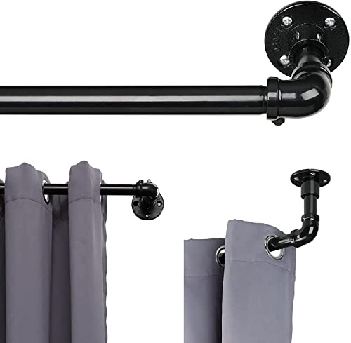 Barra de Cortina Estilo Industrial, 81-109 cm Barra para Cortinas Extensible con Cabeza de Brida en Acero Inoxidable, Barra de Cortina Decorativo para Ventana de Cocina/Negro