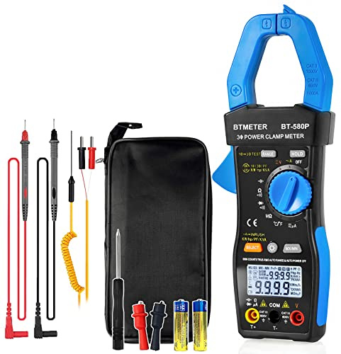 BTMETER 3-Phase True-RMS Power Clamp Multimeter with 9999 Counts, AC/DC Voltage & Amperage, KW/HP, Power Factor, KVA/VAR, Inrush Current & Temperature Test, Electrical Teste 580P