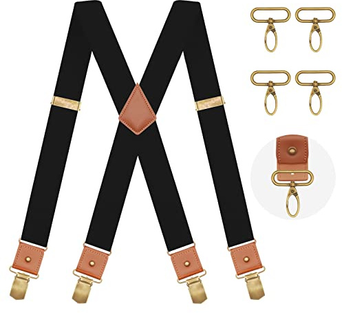 MENDENG Suspenders for Men Hook-Clips Convertible Mens Suspenders for Jeans Heavy Duty Swivel Belt Loop Braces Black