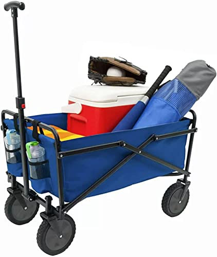 CruiseTech Collapsible Garden Cart On Wheels With Adjustable Handle Folding Garden Cart Wagon For Gardening & Construction Heavy Duty Garden Trolley Wheelbarrow 70kg Capacity, Blue, L (GC-12)