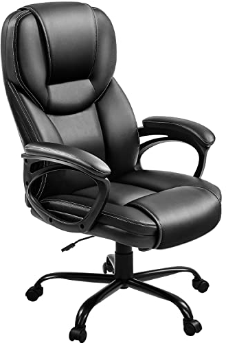 Yaheetech Bürostuhl Chefsessel Ergonomischer Drehstuhl Hoher Rücken Computerstuhl bequem Schreibtischstuhl Höhenverstellbar Office Stuhl Kunstleder Hochdichter Schaumstoff Wippfunktion Schwarz