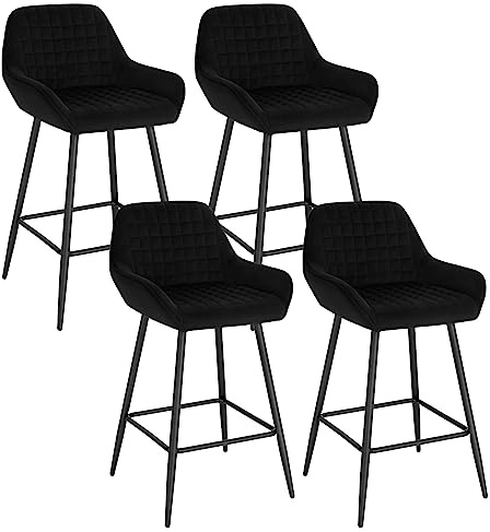 WOLTU Barhocker 4er Set Designer Barstuhl Polsterhocker mit Armlehnen Hocker Tresenhocker Bistrohocker mit Rückenlehne Fußstütze Samt schwarz BH372sz-4