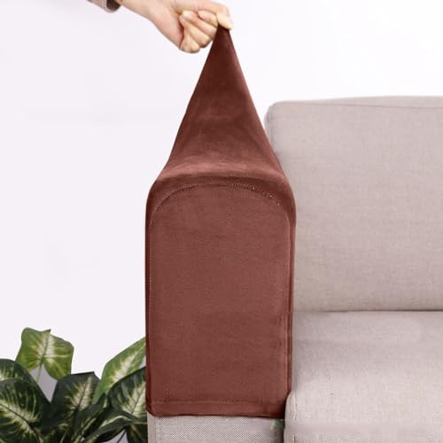 Set di 2 fodere antiscivolo per braccioli da divano, copribraccioli da divano, volpe argentata, elasticizzate per mobili (colore caffè)