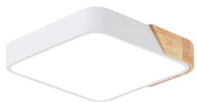 M Ledme - Plafón LED Techo Blanco Cuadrado 24W con Mando a distancia, Regulable 2700K-6500K blanco frío a cálido, 2400LM, Diseño Blanco con Madera Natural, para Baño, Cocina, Balcón,LM8282