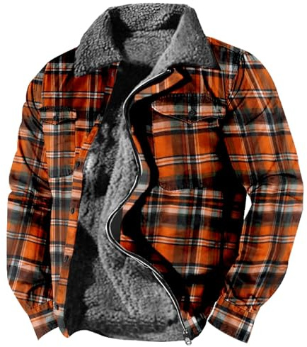 Camicia da uomo a quadri spessa in stile boscaiolo materiale confortevole camicia a quadri di flanella abbigliamento da lavoro caldo giacche da lavoro in flanella arancione
