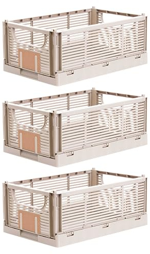 Brandsseller Boîte pliante L Lot de 3 Panier à Provisions stable Corbeille de Transport empilable Caisse de Rangement - Naturel