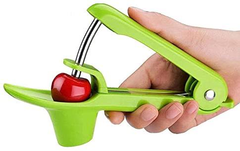 Cherry Pitter Tool, Portable Cherry Core Remover with Space-Saving Lock Design, Stainless Steel Cherry Remover（Green）