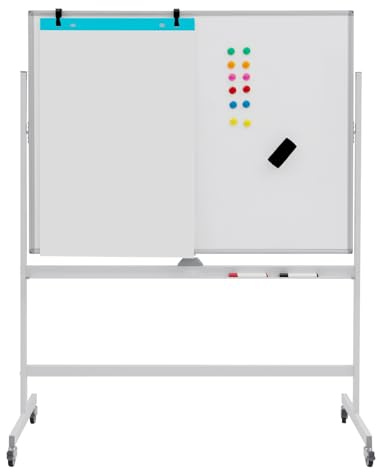 LIFEZEAL Mobiles Whiteboard, Doppelseitige Magnettafel mit Ständer, Magnetische Tafel höhenverstellbar & 360° drehbar, Magnetwand mit Stiftablage, magnetische Weißtafel (Weiß, 120×90×161-181 cm)