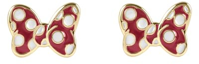 Minnie Mouse - Pendientes de tuerca chapados en oro con diseño de lunares rojos para niñas, talla única, Latón chapado en oro, No es una piedra preciosa