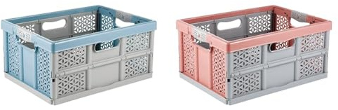keeeper 2 x Stabile Profi-Klappbox mit Soft-Touch Griffen, 48 x 34,5 x 23,5 cm, 32 l, Lea, Colour Mix Set