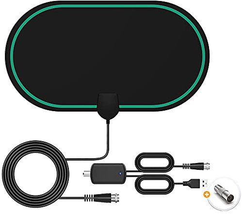 Antena de TV para interiores – Antena amplificada de TV interior con recepción de largo alcance 120+, amplificador de señal de TV antena interior para TV Freeview, compatible con HDTV 1080P y cable