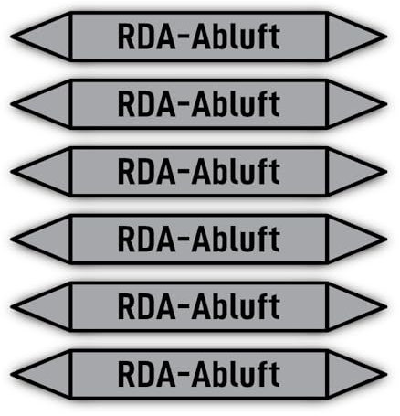 Pegatinas: 200 x 30 mm, 6 unidades – Grupo 3 – Aire – Sistema de protección de humo – etiquetado de tuberías – según DIN 2403 – Idioma: alemán – RDA-Abluft