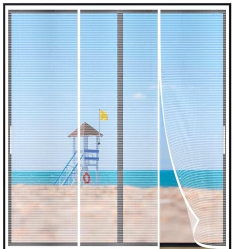 Magnet Fliegengitter TüR,110x210cm DoppeltüR Magnetvorhang, Insektenschutz BalkontüR, StäRkere Magneten FliegengittertüRen FüR SchiebetüR, TerrassentüR, Zwei öFfnungen, Klebemontage Weiß