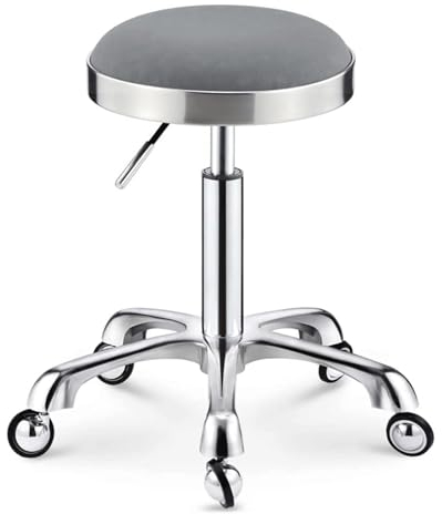 Runder Rollhocker mit Rädern, höhenverstellbar, drehbar, für Salon, Friseur, Make-up, Arbeitshocker, Werkstatthocker, Stuhl, robust, belastbar bis 150 kg