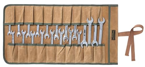 Wrench Roll, Durable 16 oz Waxed Canvas Tool Bag with 20 Slots,Tool Organizer Roll Up Bag | 23.6X12.5 Inch (Khaki)