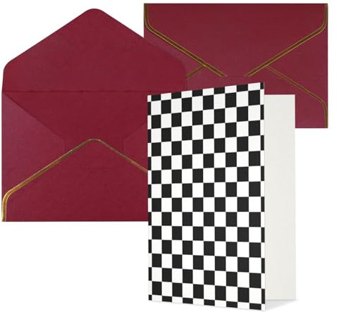 Grußkarten-Set mit schwarz-weißen karierten Streifen, blanko, für alle Anlässe, 11,4 x 15,2 cm