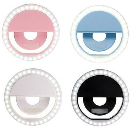 Generic Selfie Light for Phone, Rechargeable Portable Clip-on with 40 LEDs, 4 Colors, Dimmable, Universal, Perfect for Makeup, Selfies, Zoom Meetings, Black