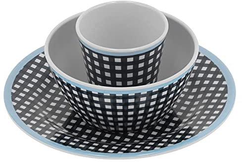 Aoveew Juego de vajilla clásico con diseño de rejilla azul oscuro, cubiertos y vajilla completa, incluye plato de ensalada y kit cuenco, ideal para todos los días y ocasiones