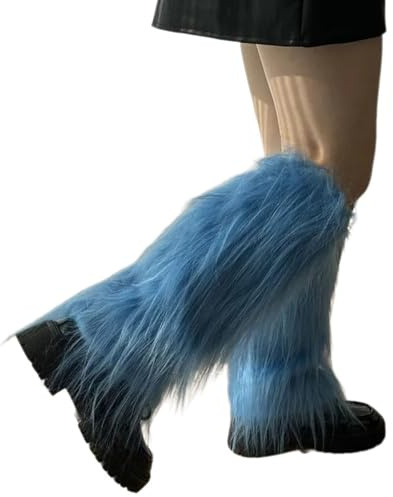 Itkcozcg Socken, Plüsch-Beinstulpen für Damen, gemütliche Winterstiefel-Topper, Manschetten, ästhetisch, Punk, bunte Beinbedeckungen, Gamaschen, Streetwear, blau, XS-XXL