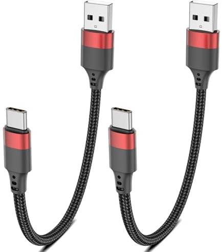 2Pack Short USB C Charger Cable 20cm/0.2M USB to USB C Cable Type C Apple Car Play Fast Charging Cord Braided USB A to USB C for iPhone 17 16 15 Pro, Samsung Galaxy S26 S25 S24 Pixel 9 8, Switch, PS5