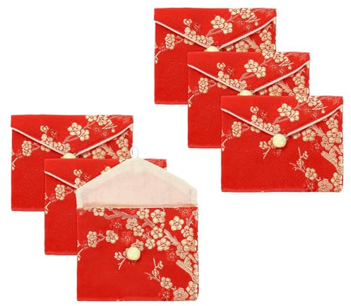 sourcing map 6 Pcs Jewelry Pouch Chinese Style Silk Purse Pouch Small Travel Jewelry Organizer Bags Satin Embroidered Bag for Wedding Birthday Party Small Travel, Red