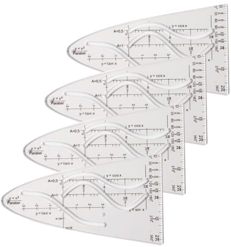 4 Stück Parabelschablone Mathe - Parabel Schablone Kurvenlineal,Parabel Lineal Normalparabel Schablone Schablone Einheitsparabel, für Studenten Büro Designer Malerei, Cosinus Tangens