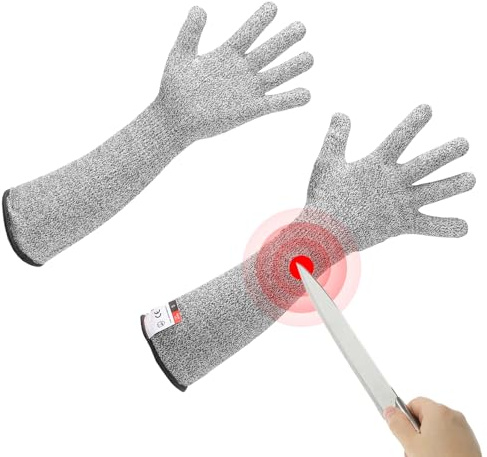 sourcing map Cut Resistant Sleeves with Gloves, 52cm Arm Protection Sleeve HPPE Farmer Gardening Sleeves for Work Kitchen, Welding, Farming, Gray