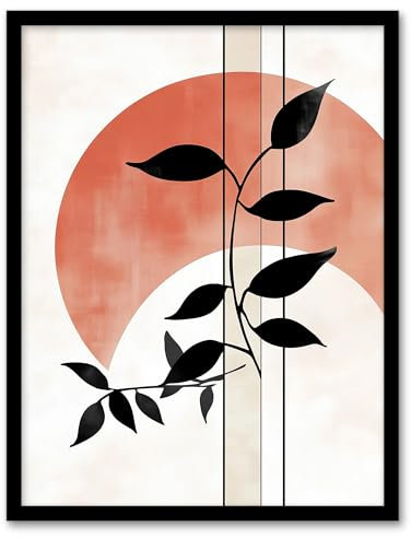 Artery8 Abstract Sunset Moonrise Moon Devils Ivy Leaves Living Room Artwork Framed Wall Art Print A4