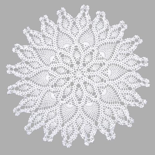 URROMA Napperon Rond Creux, 60 x 60 cm, Blanc, Fait à la Main au Crochet pour Table, canapé, Oreiller, décoration de Table en Dentelle de Coton