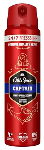 Old Spice Captain Deodorante spray da uomo, 150 ml, 24/7 Fresh hh per uso quotidiano, profumo di lunga durata, protezione dagli odori, senza sali di alluminio, invisibile su bianco e nero