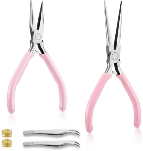 Jewelry Pliers 2 Set Precision Chain-Nose Plier Plus Tweezers for Jewelry Making Stainless Steel Wire-Wrapping Tool with Ergonomic Grip Professional Craft Pliers for Beading Wire Work and Hand DIY